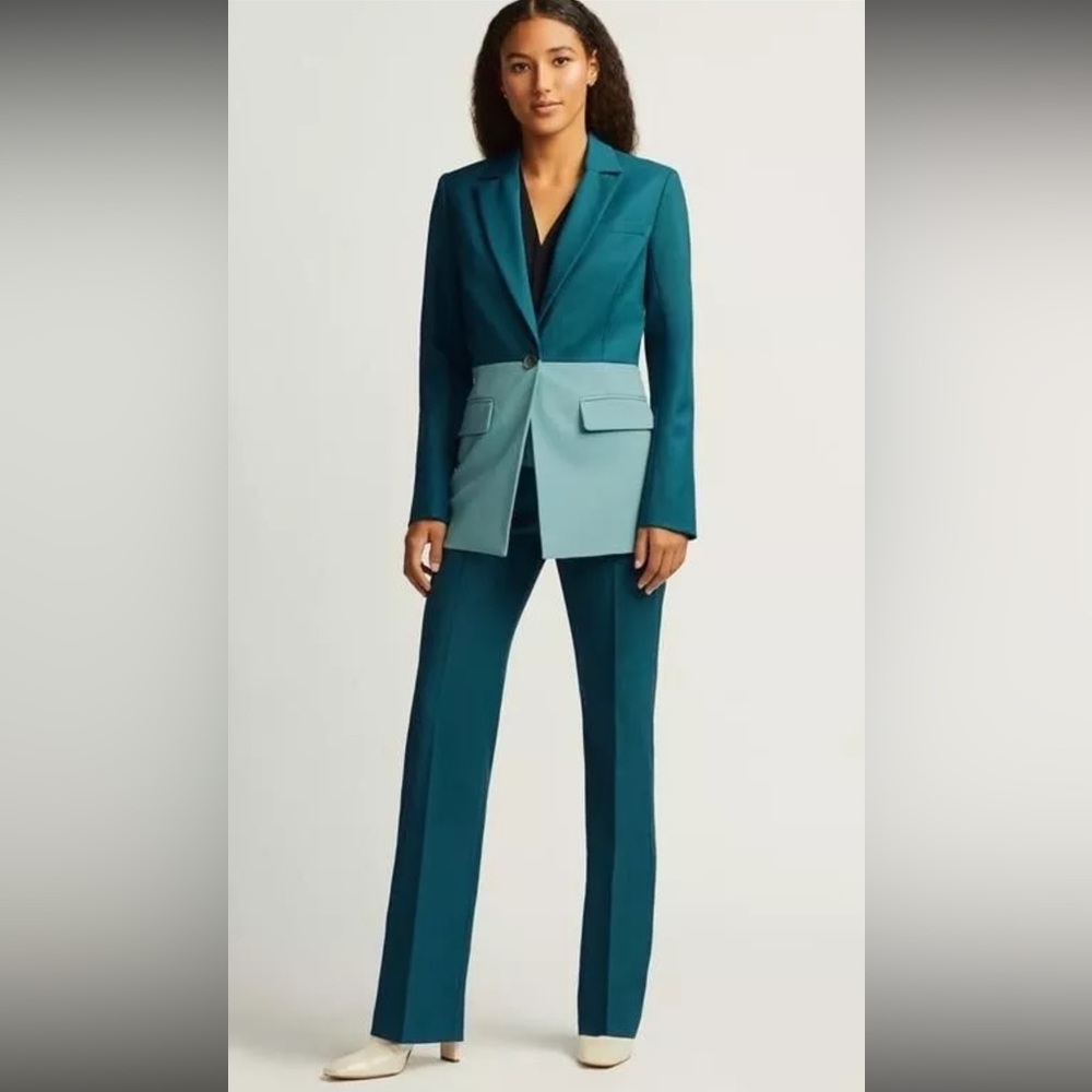 EUC Argent Colorblocked Single Button Blazer Wool Green/Blue Jacket, size 8 - Picture 2 of 15